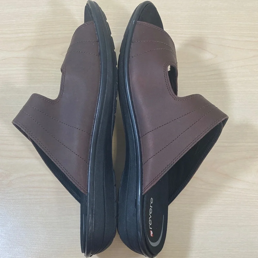 Men's Brown Leather Slide Sandals with Adjustable Straps - Picture 6 of 11